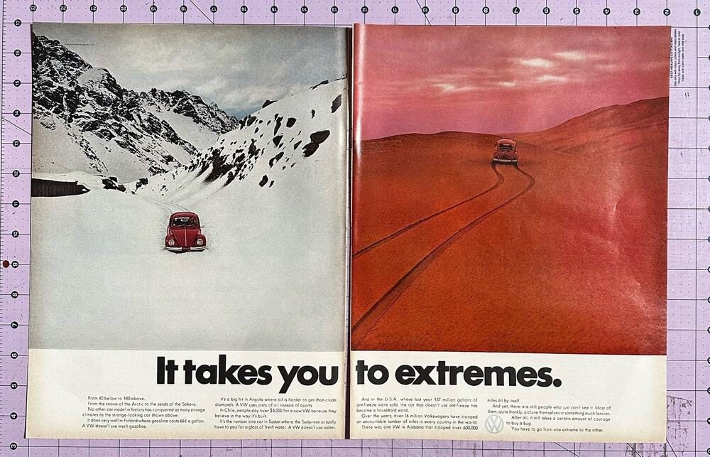 1969 Volkswagen Beetle 2-Page Print Ad Takes You to Extremes
